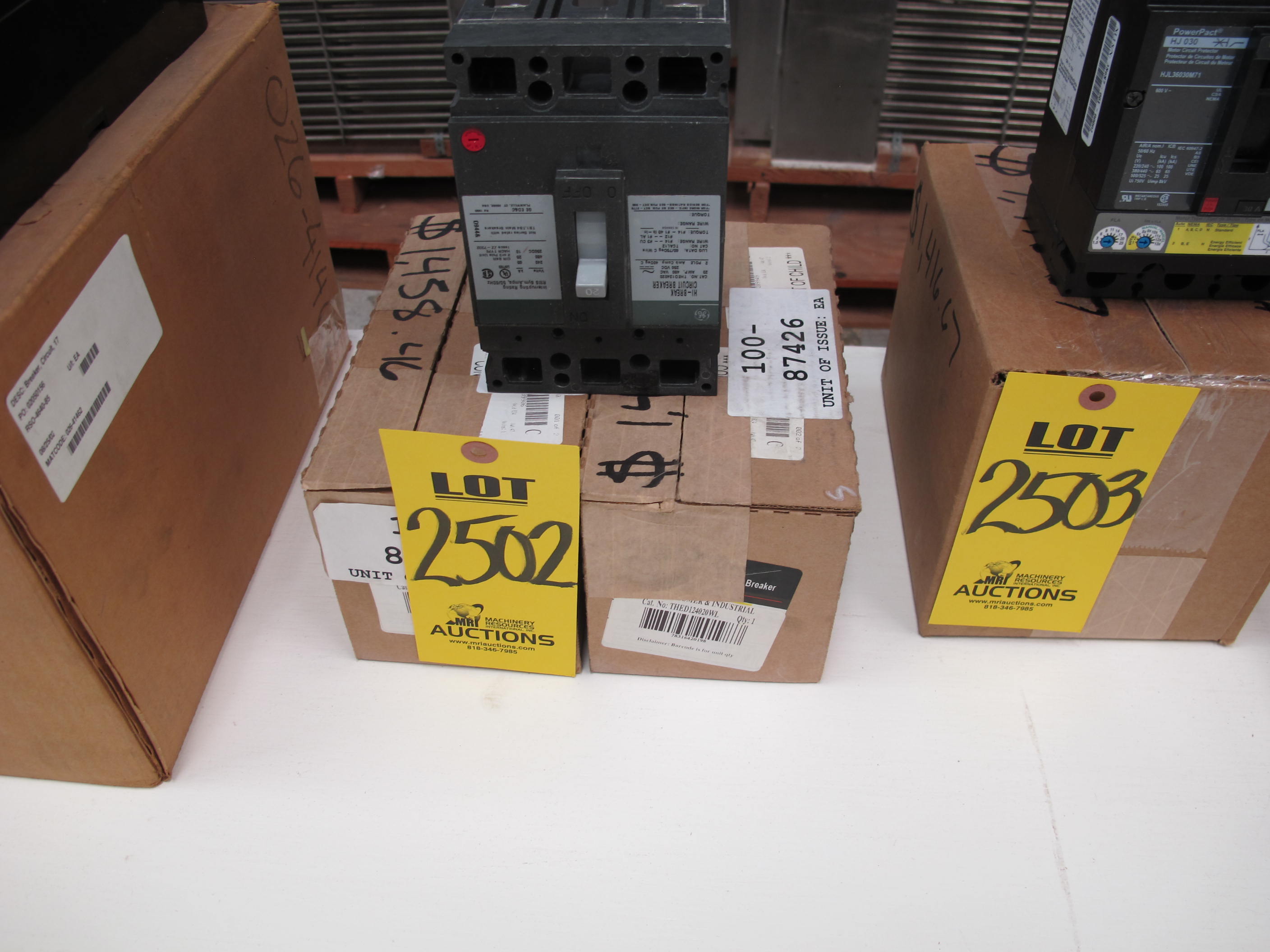 LOT (2) BREAKERS, CIRCUIT TYPE, THERMAL MAGNETIC KIND, 20 AMP RATING, 480 AC/250 DC VOLT RATING, 2 POLE. E 150 LINE, UL FILE E11592, TIME/CURRENT CURVE GES-6119C. STATEMENT VENDOR IS AUTHORIZED MFR REPRESENTATIVE DOCUMENT MCCB IS DIRECTLY TRACEABLE TO MFR ACCEPTABLE DATE CODE SEE PEP, PART # THED124020WL (W-44) LOADING & HANDLING FEE $5-